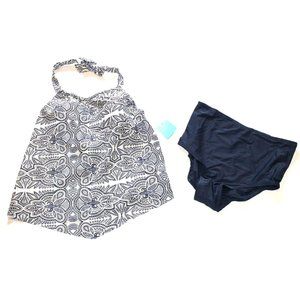 Womens SEA & SAND Tankini Swimsuit Navy Blue & White Sz 16 NEW NWT